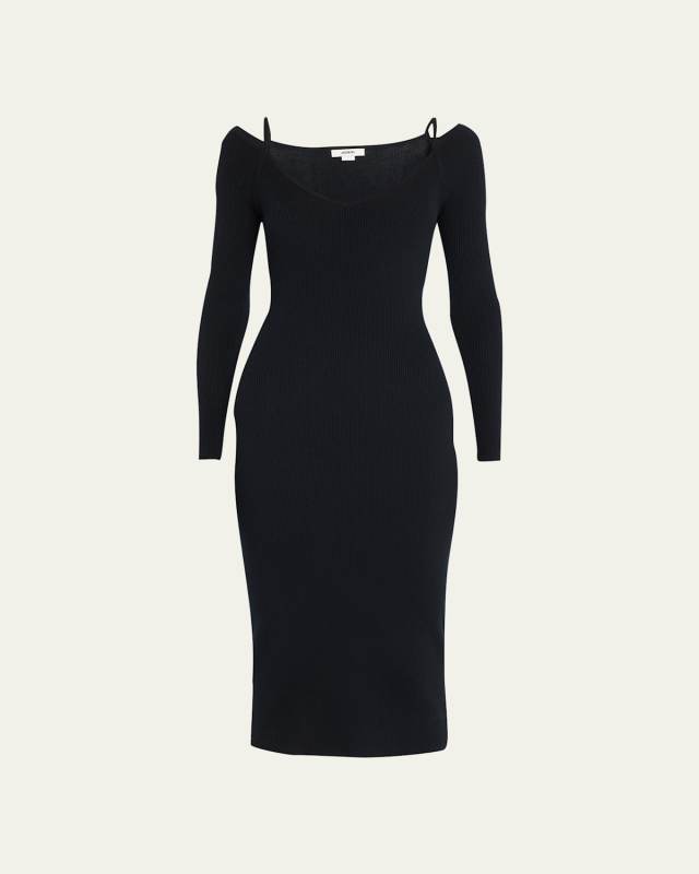 Ribbed Cold-Shoulder Wool Midi Dress